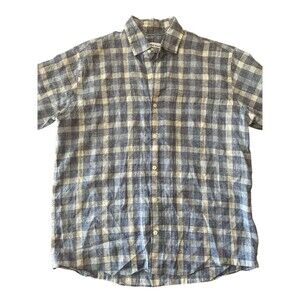 Peter Millar Linen Button Down Casual Blue Plaid Lightweight‎ Shirt Men Sz L